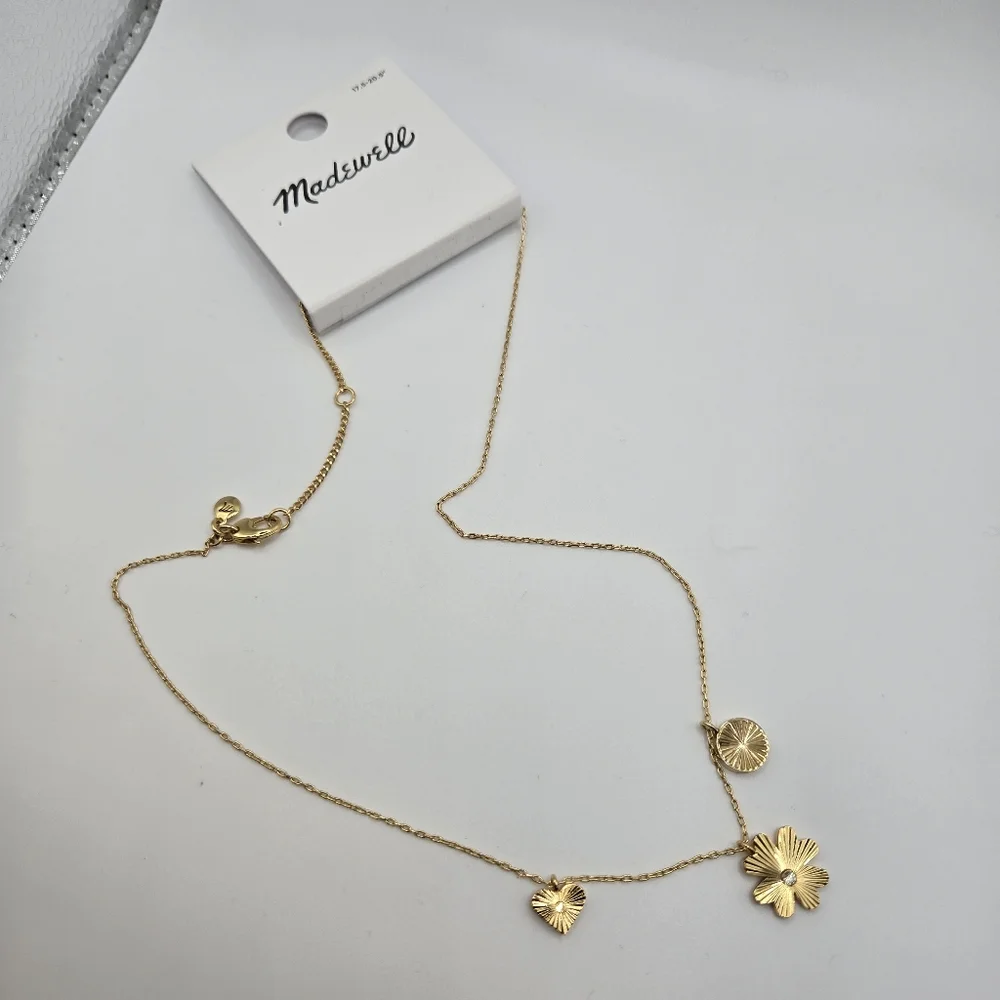 Madewell Gold Clover Coin Delicate Charm Necklace Everyday Minimalist Formal NWT - Picture 2 of 9